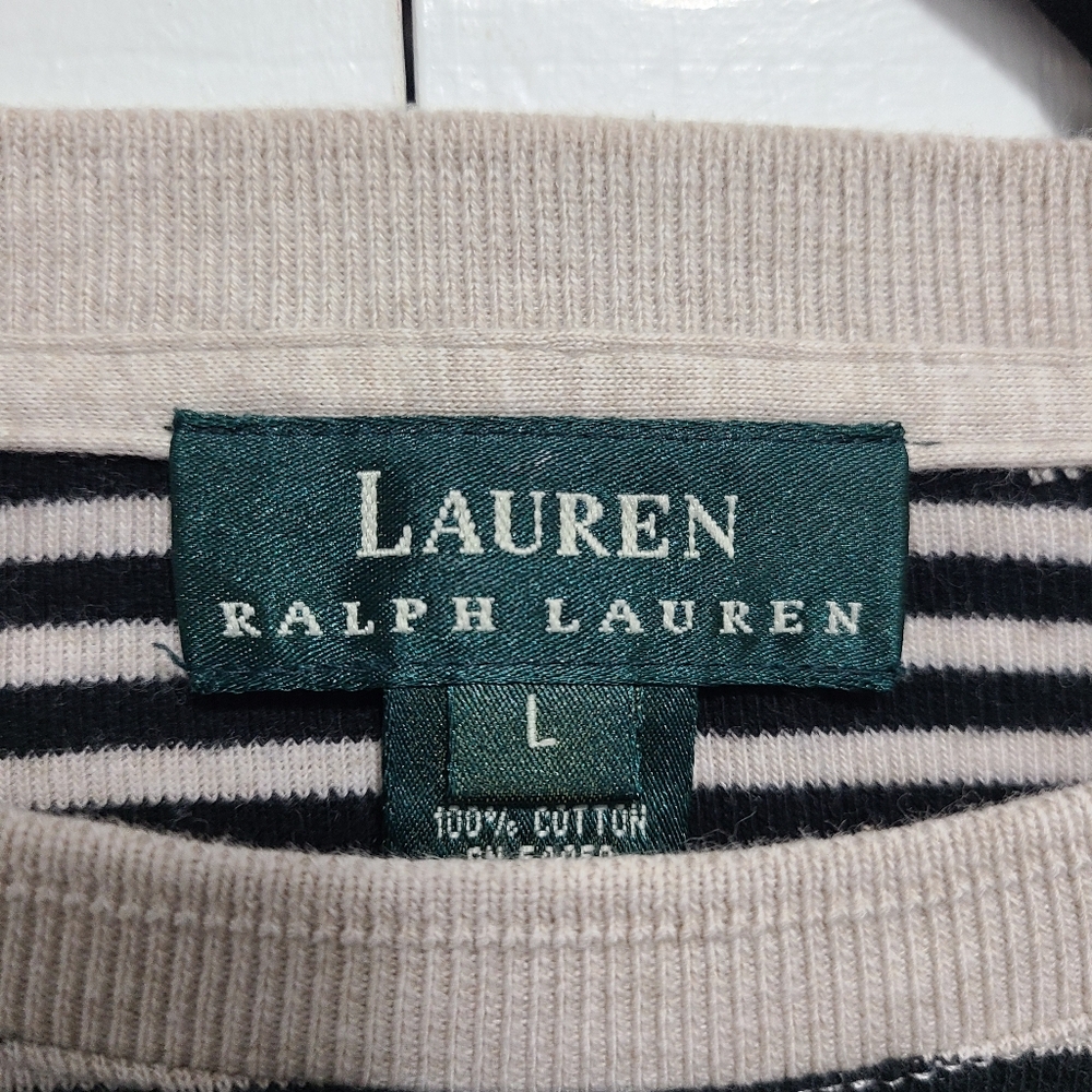 Lauren Ralph Lauren Cream and Black Striped Knit‎ Top - Picture 4 of 10